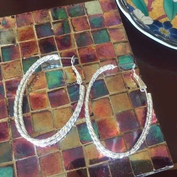 NWOT Silver Tone Double Oval Hoop Earrings - Picture 6 of 7